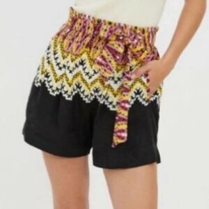 ANTHROPOLOGIE Linen Blend Tribal Festival Pull On Shorts